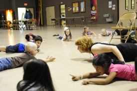 YogaKiddos doing the Snake Pose at Wesley UMC, with Kids Yoga Teacher, Gail Pickens-Barger