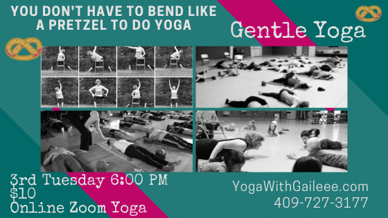 Teaching Online Yoga Wednesdays at 1:00 PM Central Time.