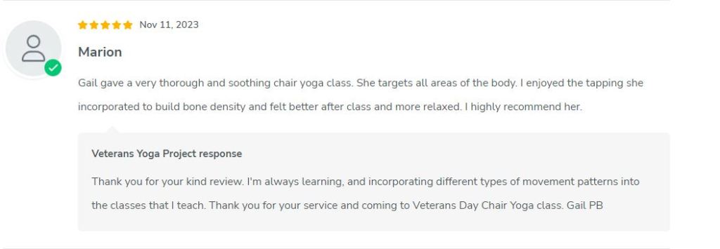 Read my student testimonies from the classes that I teach online and in-person.  Thank you.  Yoga with Gaileee
