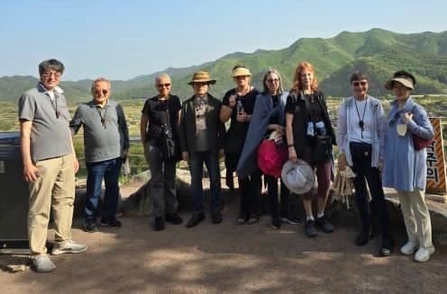 Our crew visiting the mountain top near Andong, South Korea to see the village's vastness.